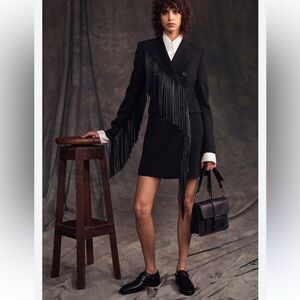 Michael Kors Collection Jacket Black Wool / Leather Sz 2 Vogue❤️